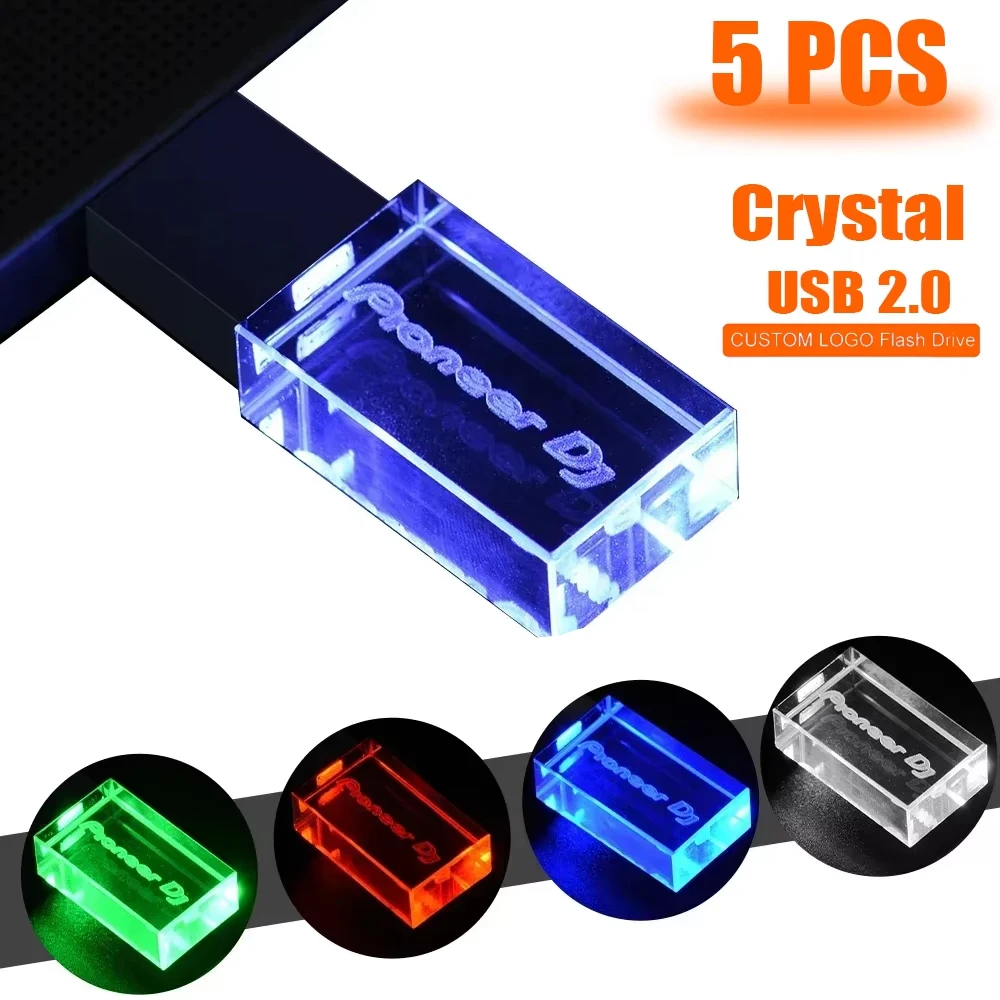 

Glass Crystal LOT 5 шт. USB 2.0 USB-флеш-накопитель с индивидуальным логотипом, 3D светодиодный логотип, карта памяти, креативный подарок, USB-накопитель для ноутбука