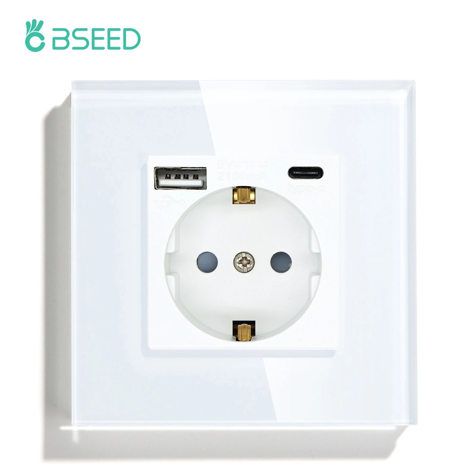 BSEED 1/2/3Gang Touch Lichtschakelaar 1Way Eenvoudige Sensor Schakelaar Type-c USB Sockets EU Standaard Glazen Paneel Blauwe Achtergrondverlichting 10A Wit