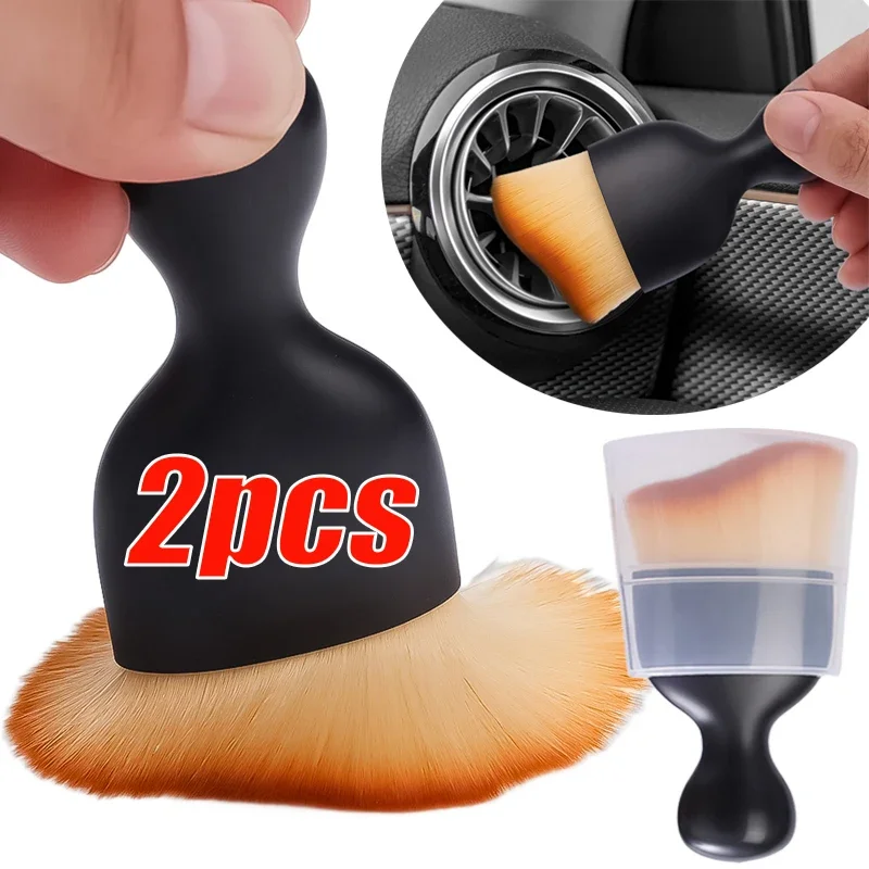 

1/2pcs Car Curved Detail Brush with Dust CapAC Vent Cleaning Soft BrushCar Crevice Dusting BrushCar Interior Cleaning Tools