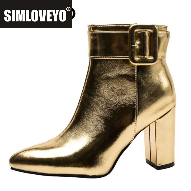 

SIMLOVEYO 2024, новые женские ботильоны с острым носком, на массивном каблуке, 8,5 cn, на молнии, с пряжкой, большие размеры 45, 46, модная вечеринка для свиданий Bota