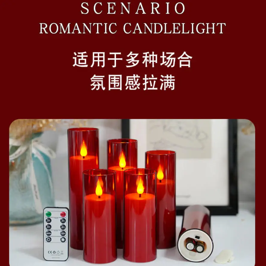 Flameless Red LED Candle Lights 5 Pack Remote&Timer Control Realistic Flickering Lamp for Wedding Christmas Bedroom Romantic