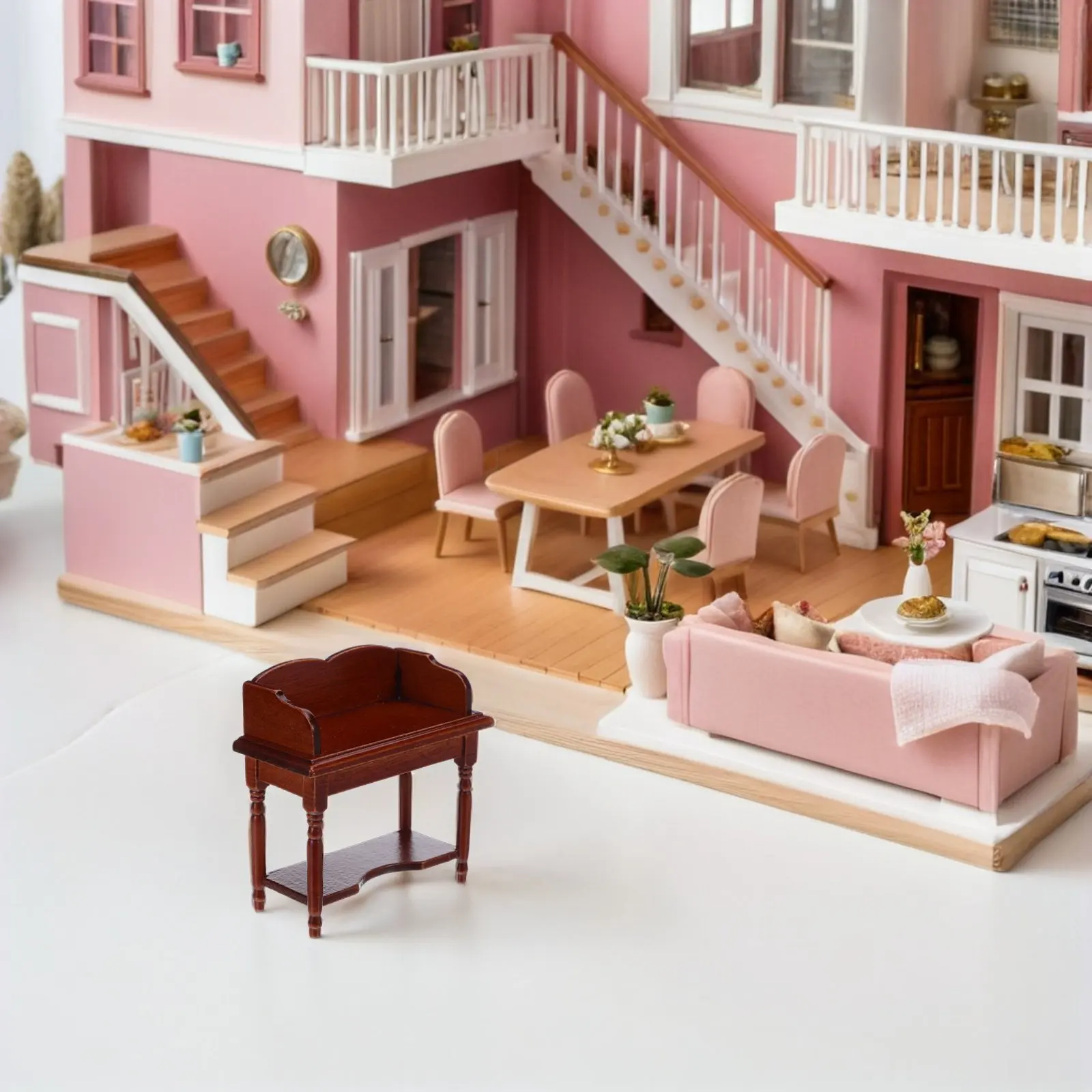 

Деревянный миниатюрный письменный стол для кукольного домика, винтажный, с отделкой под орех, для детских ролевых игр, декора учебной комнаты, реквизита для фотосессий, миниатюрный