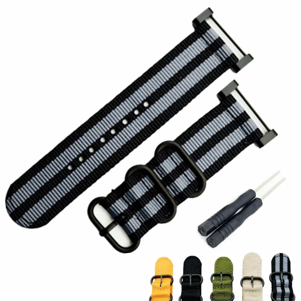 

24MM For Suunto Core For Note All Black Watch Band / Strap Nylon Strap3-Ring Lugs + Adapters + Clasp/Buckle+Tools