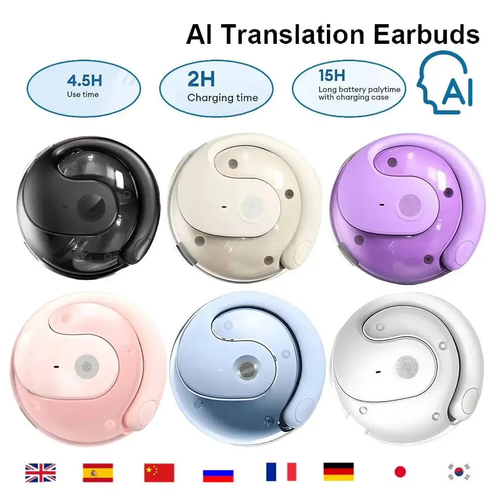 Real-time Language Translation Earphones Wireless BT AI 144 Languages Ear Hanging Headphone Translator for Travel Business