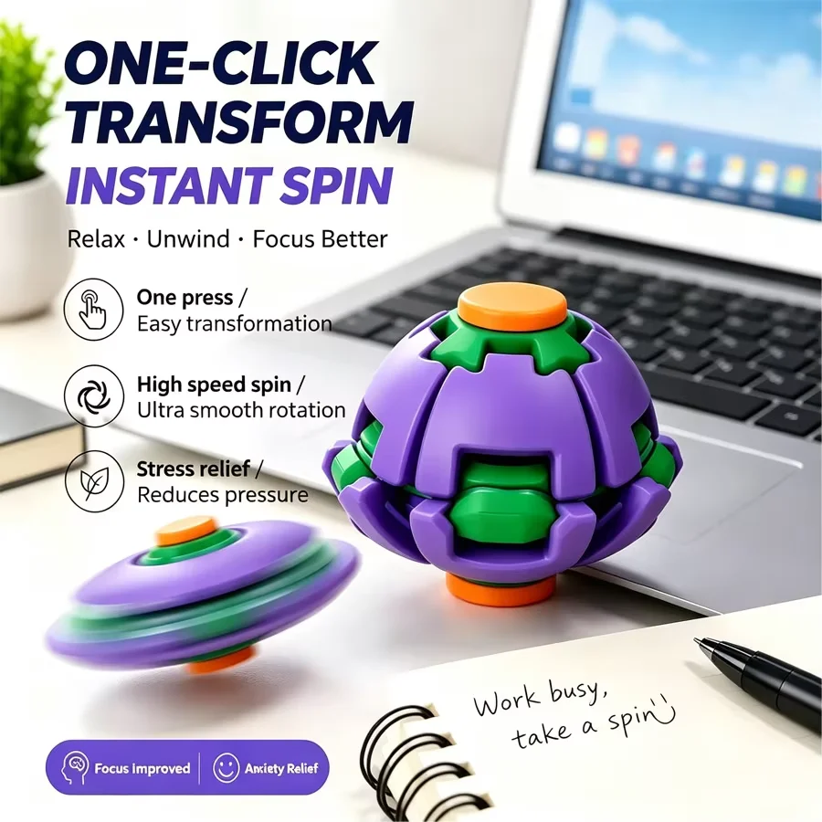 3D Printed Fidget Spinner Ball Press & Spin Stress Relief Toy Squeeze Deformable Fingertip Gyro Mini Portable Anxiety Relief Toy