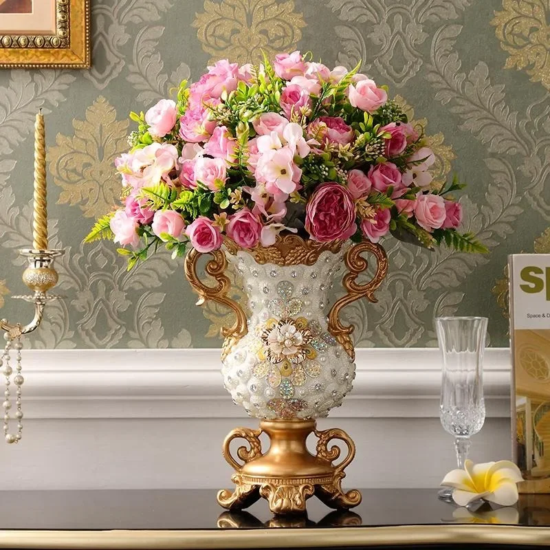 High-grade beaded vase living room simulated flower arrangement floral arrangement fake flower dining table decoration ornament