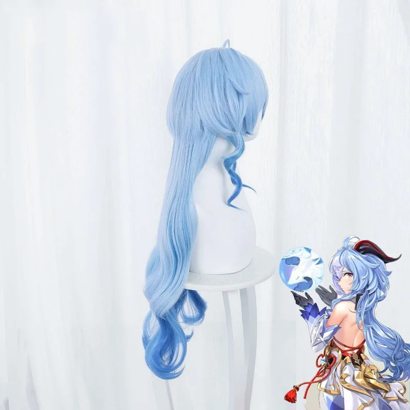 Ganyu Cos Long Curly Hair Halloween Masked Ball Role Play Headwear Oneness Gradient Wig Cover Anime Genshin Impact Character Wig