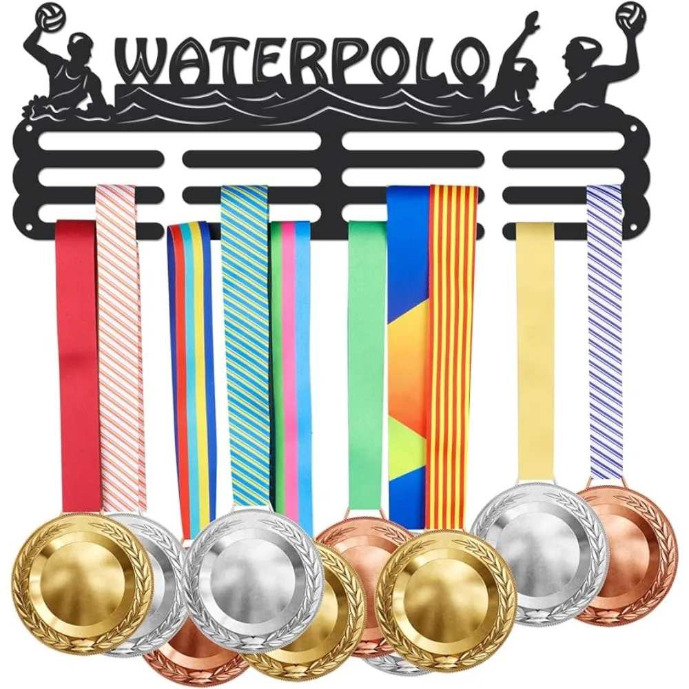 Soporte de medallas de Polo de agua, estante de exhibición para jugador de Polo de agua, soporte de pared de Metal resistente negro, colgador de premios