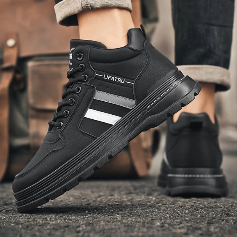 

Spring New Men's High Top Work Shoes Casual Sporty Breathable round Toe PU Leather Comfortable Fashionable Board Shoes