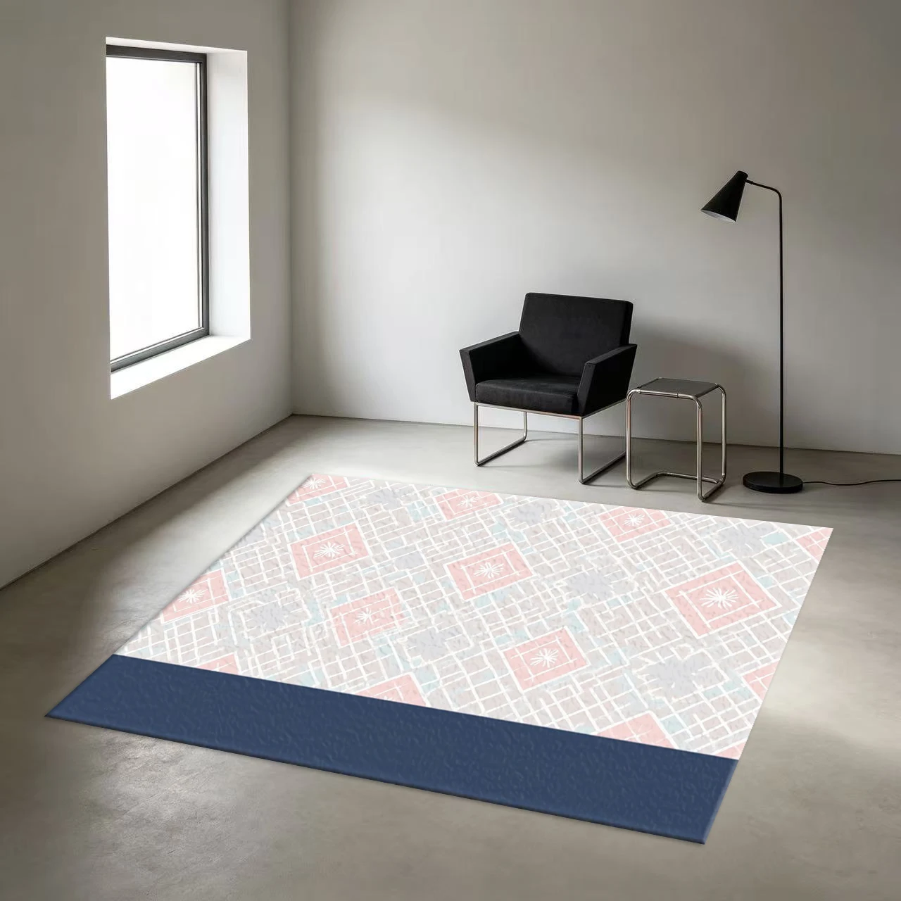 Bohemian Style Floral Diamond-Shaped Carpet with Soft Texture, Suitable for Indoor Home Decoration