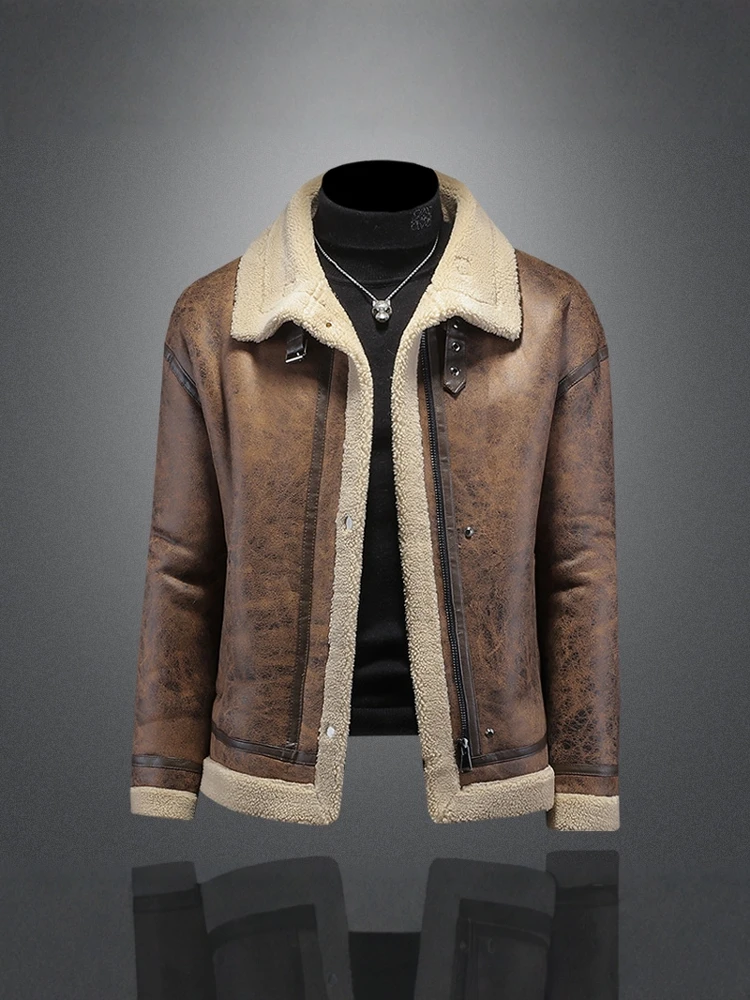 

Мужская зимняя куртка-косуха из замши с мехом, новая модная утепленная повседневная универсальная модель из кожи и меха, трендовое пальто