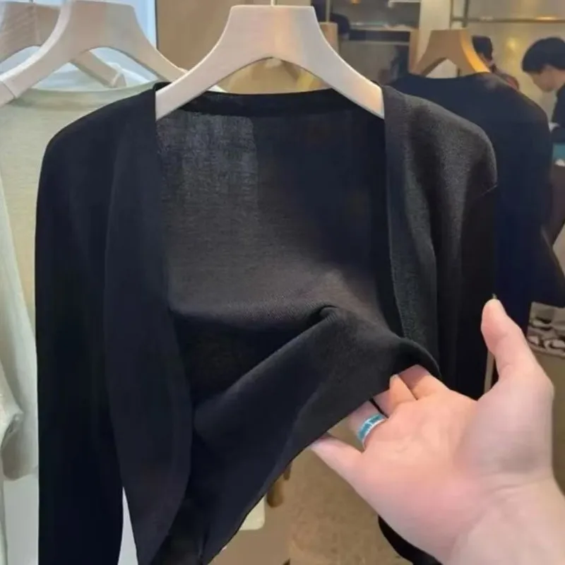 Lightweight Cardigan Women Summer Versatile Long Sleeves Short Style Sun Protection Shirt Thin Knit Fashion Cover Up Shawl Coat