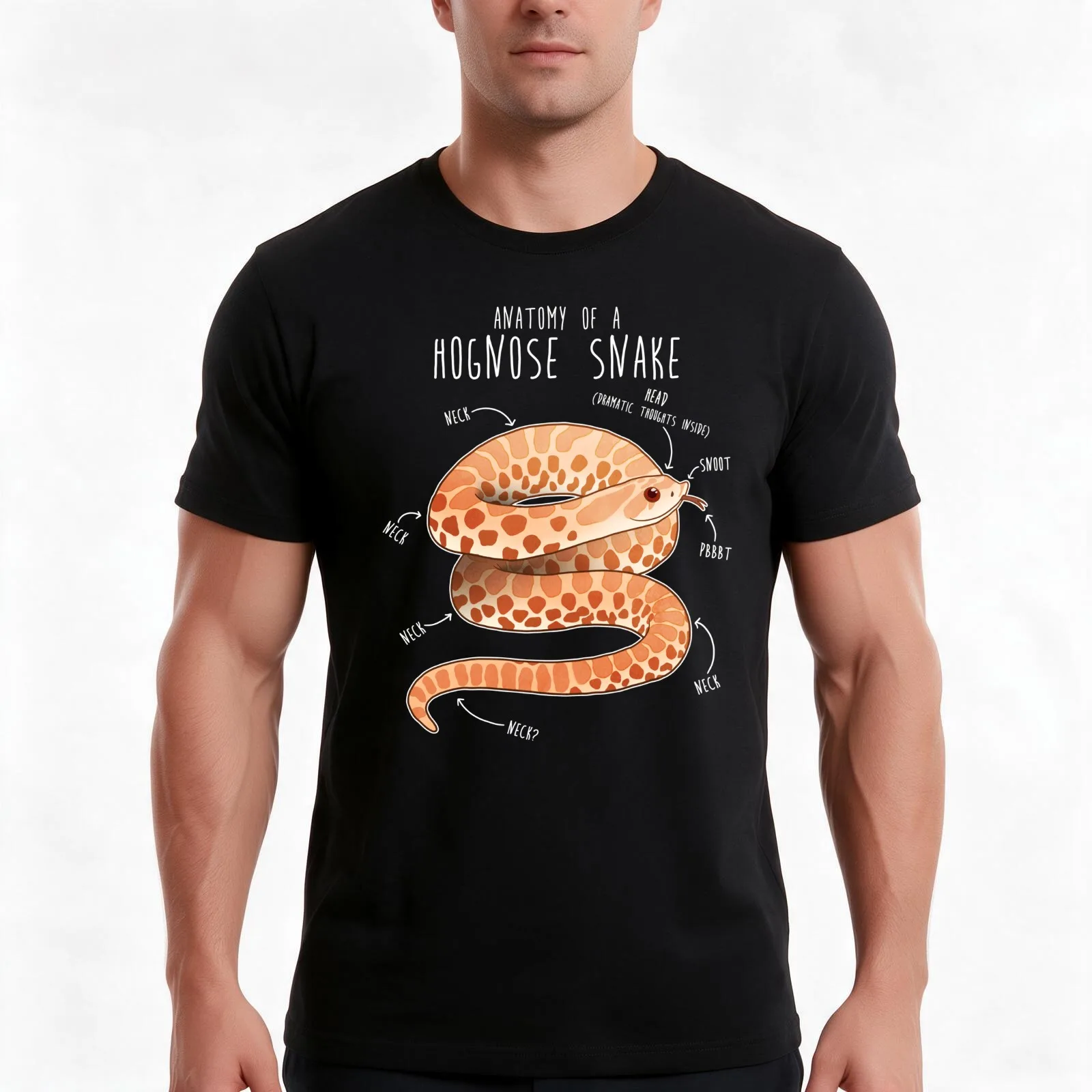 Albino Hognose Snake Anatomy T-Shirt, Summer Casual Cotton Tee, Oversized Streetwear Tops, Vintage Graphic Print, 100% Cotton