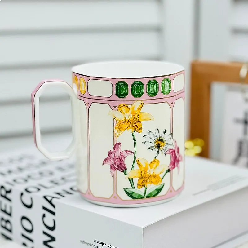 European Bone China Edilia Style Light Luxury Palace Gold Trim Porcelain Mug Cross Border Business Gift Home Office Set