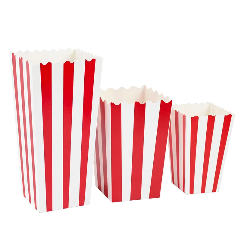 Cajas de palomitas de maíz con rayas rojas, caja de papel rígida, bolsas de recuerdo de caramelo de maíz, decoración para fiesta de cumpleaños y boda, 5 uds.