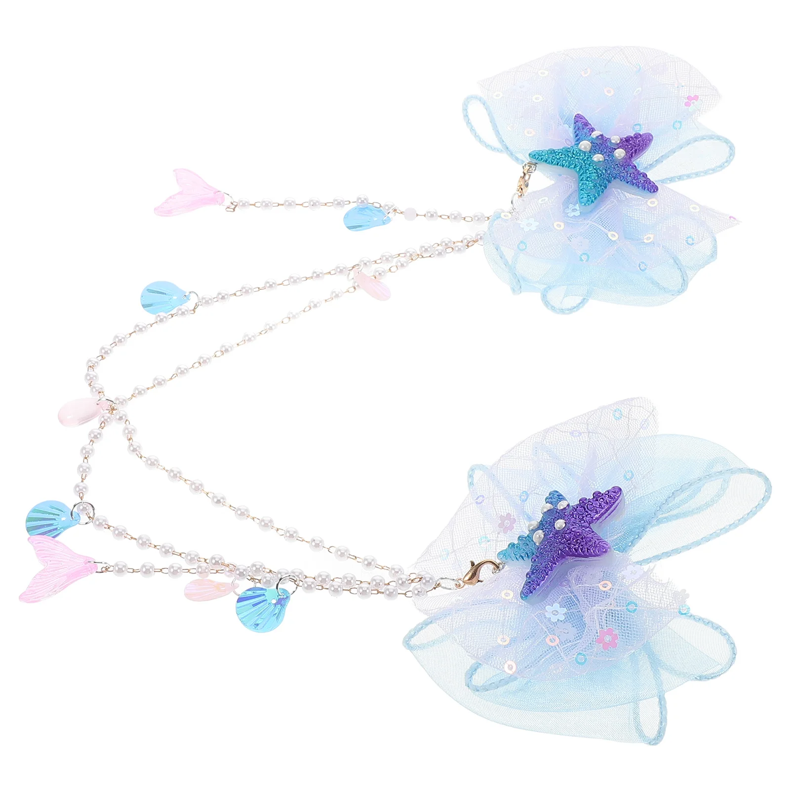 

Mermaid Hair Accessories Sky-Blue Sparkly Bow Clips Tassels Princess Birthday Parties Cosplay Mermaid Crown Headband Ocean