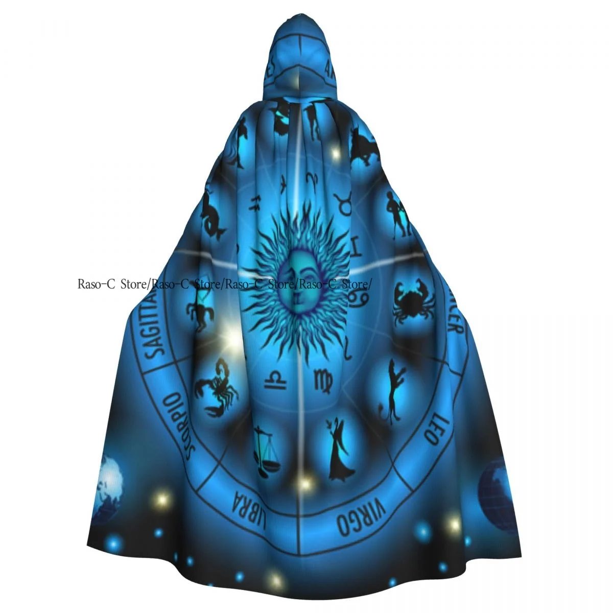 Adult Cloak Cape Hooded Twelve Zodiac Rings Medieval Costume Witch Wicca Vampire Elf Purim Carnival Party