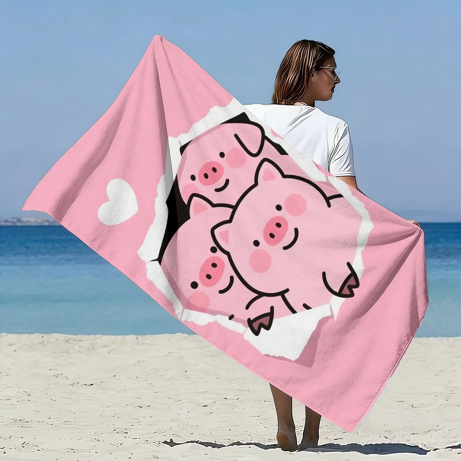 Cute Pig Print Oversized Beach Towel, Quick-Dry Microfiber Super Absorbent for Bath Pool Travel Gift