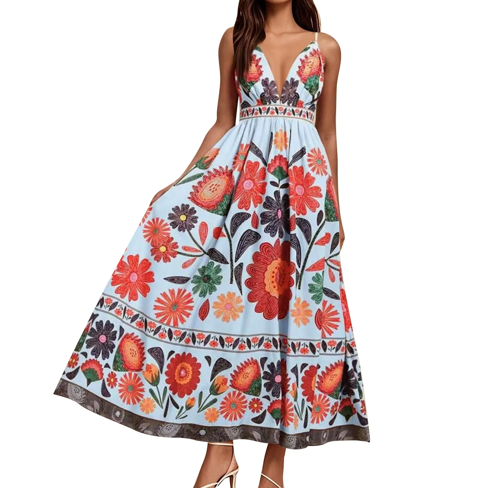 

Women'S Summer Sundresses Women'S Casual Fashion Vintage Floral Print Suspender Dress Elegant Holiday Dress Pretty Beach Dress