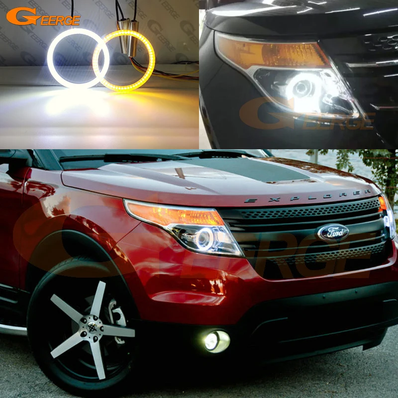 Per Ford Explorer 2011 2012 2013 2014 2015 Ultra Luminoso A/W Switchback Luce diurna Indicatori di direzione Led Angel Eyes Kit Halo Anelli