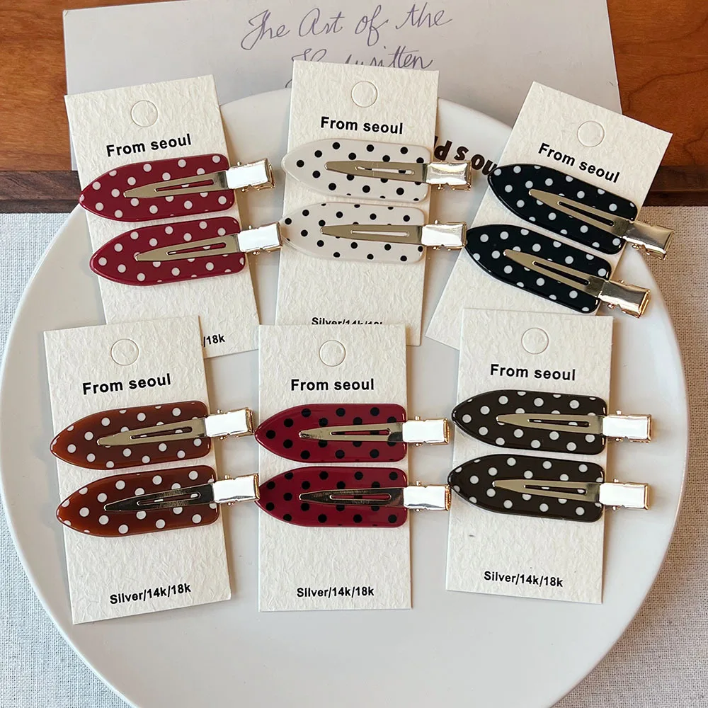 Hair Clip Retro Polka Dot Korean Style Seamless Side Bangs Hair Accessory for Women Girls Premium Resin Metal Elegant