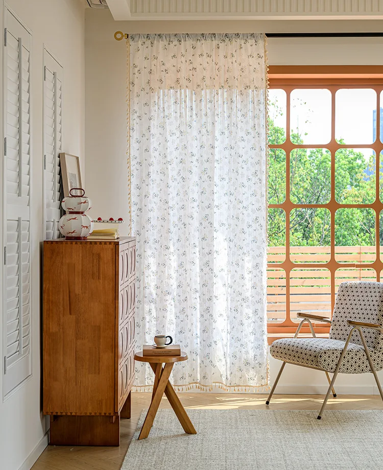 Korean Daisy Curtain Blackout Curtains with Tassel, Cotton Floral Curtain For Kitchen, Bedroom, Living Room, Bay Window Cabinet