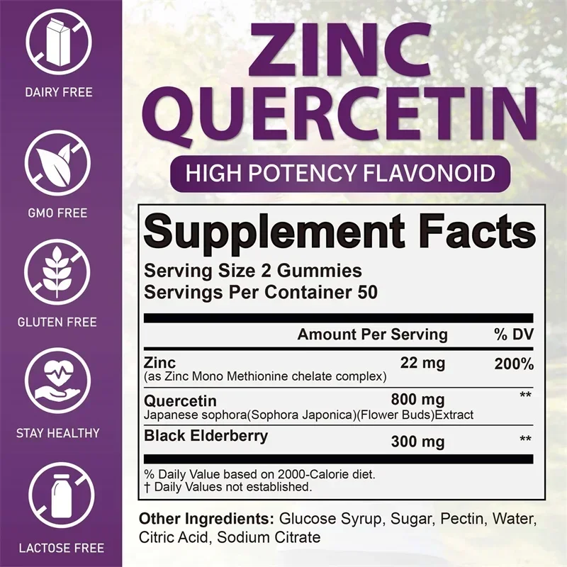 Zinc Quercetin Gummies - Antioxidant,Support Cellular & Overall Health,Promotes Blood Circulation,Supports Cardiovascular Health