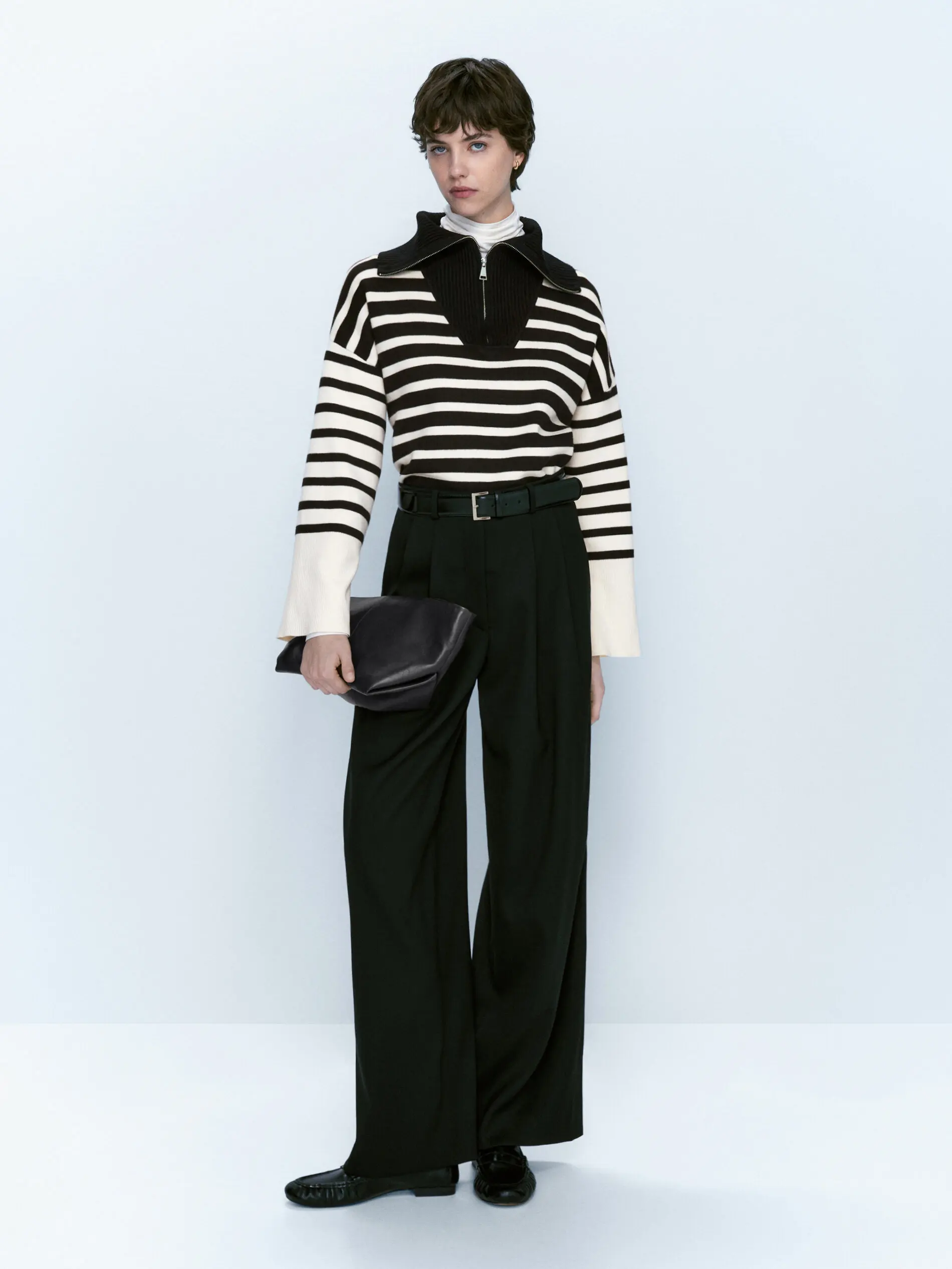 

Ethereal MD 2023 autumn new style of Loose inside with patchwork striped zipper turtleneck knitwear