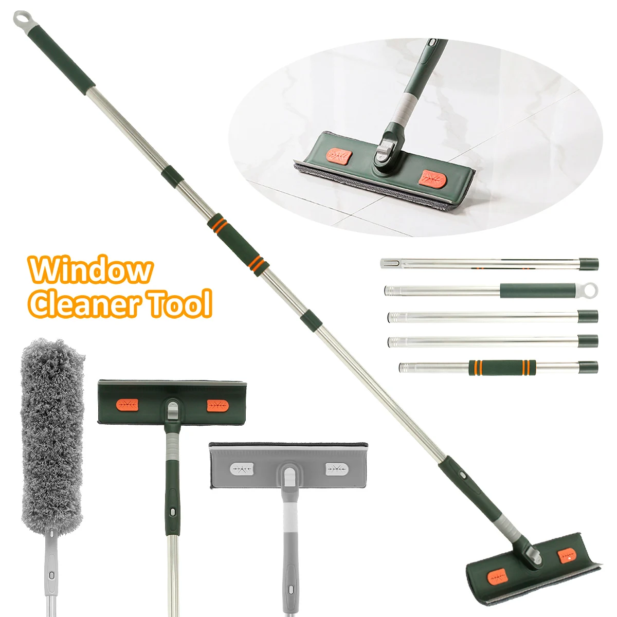 Multi function Window floor Squeegee Cleaner Tool with Extension Pole Micro fiber Scrubber with Pads for Car Glass cleaning mop