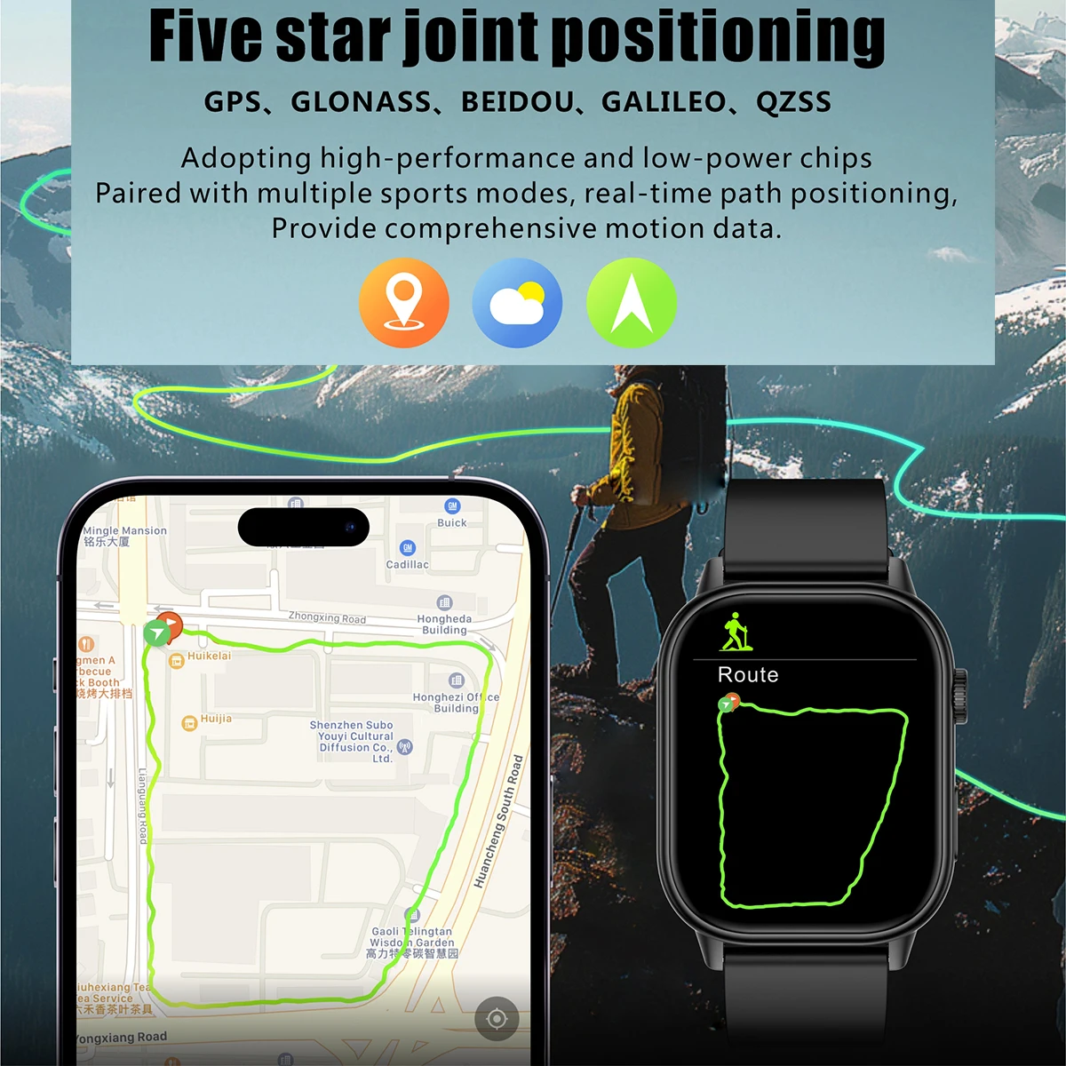 GPS Smart Watch per Xiaomi Huawei Compass 178 Modalità sportive Chiamata Bluetooth Sport Smartwatch per uomo Donna IP68 Impermeabile