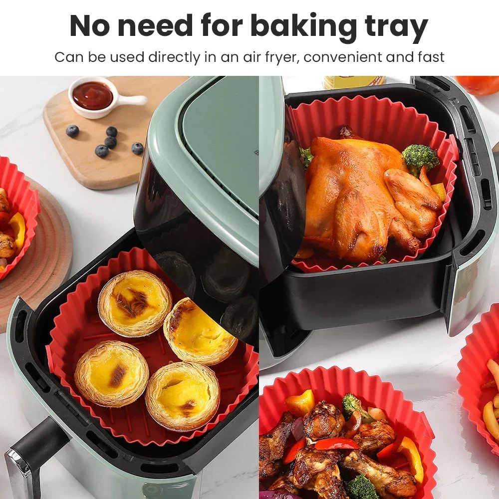 1pcs Silicone Red Food Grade Silicone round Air Fryer Tray High Temperature Silicone Baking Tray baking tray  bread pan