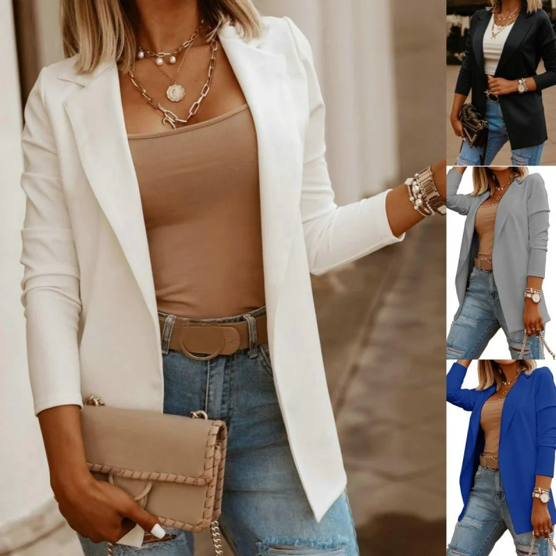 Blazer pour femme uni à manches longues, décontracté, été - Blazer décontracté pour femme