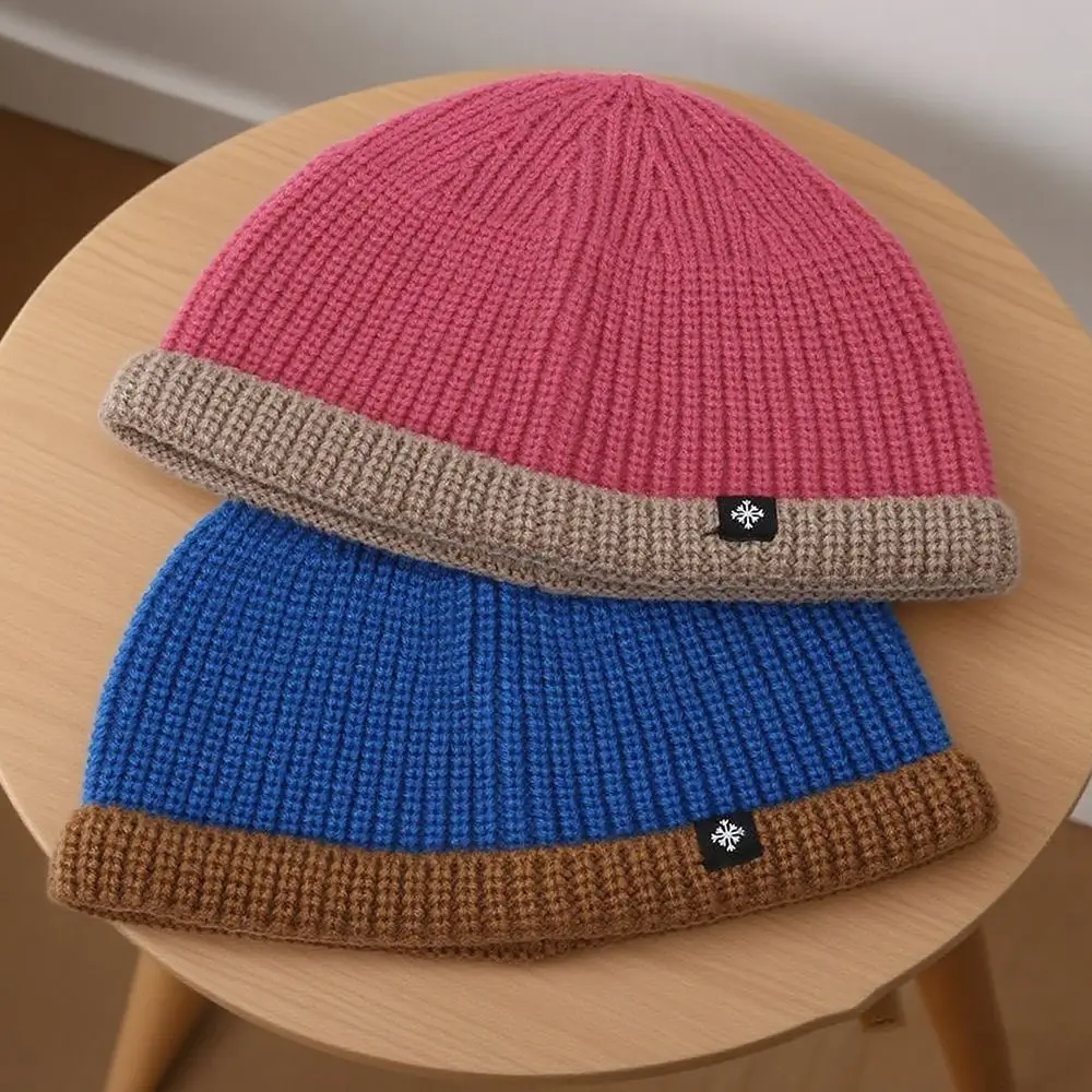 Fashion Thickened Knitted Beanie Stretchy Fit Wind Resistant Cuffed Beanie Contrast Cuff Men's Beanie Autumn Wear