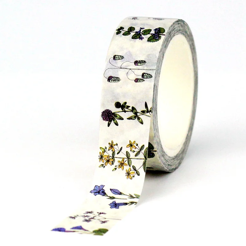 NEW 1PC. 10M Decor Vintage Botanic Herbs and Wild Flowers Adhesive Masking Washi Tape Cute Journaling Korean Stationery