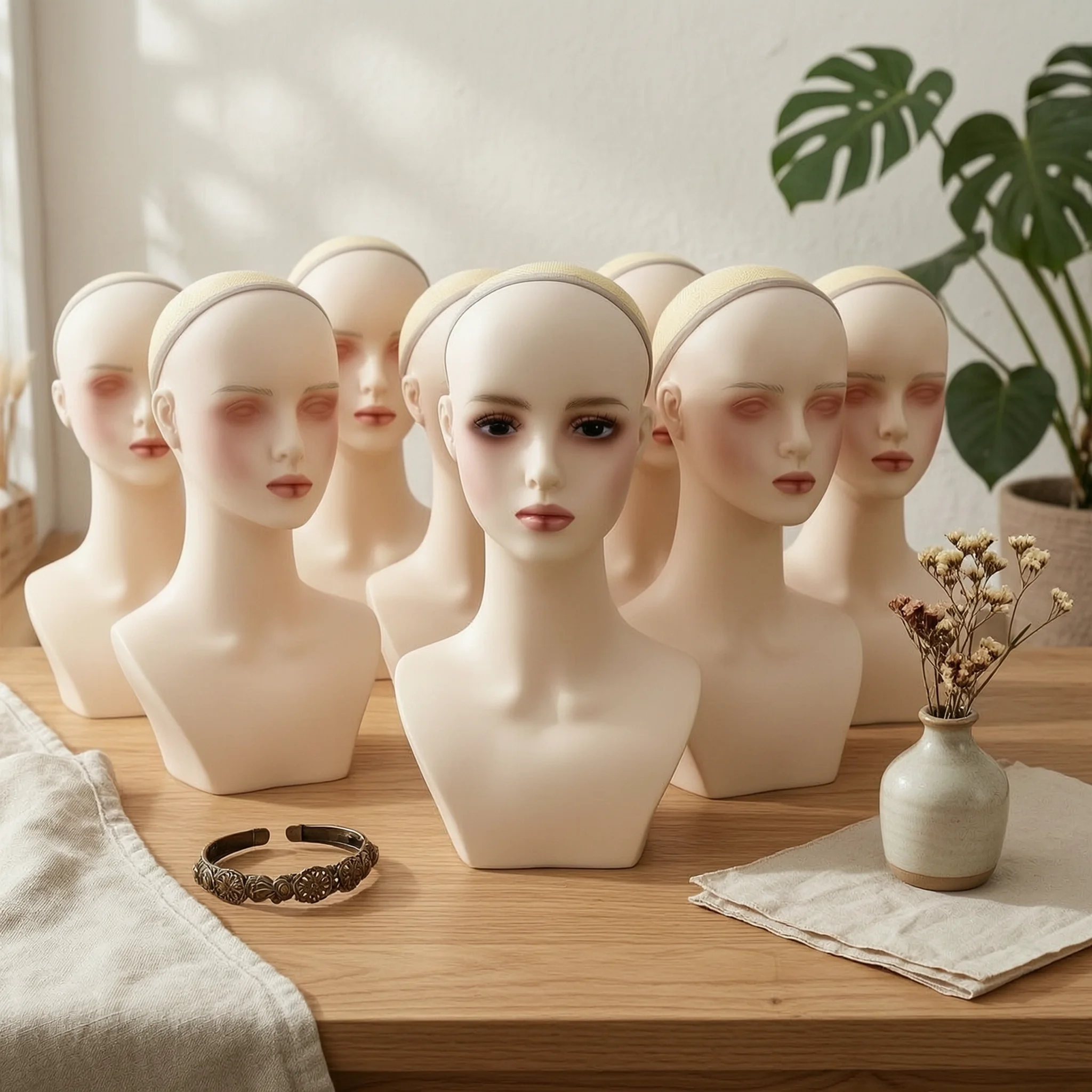 ヘアピース展示用ヘッド-日本-韓国デザイン-リアルなマネキンヘッド-ジュエリー展示用バスト-軽量で耐久性あり