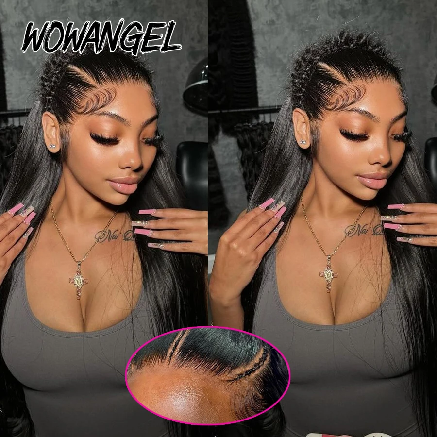 WowAngel 250% Upgraded 13x6 HD Lace Full Frontal Wigs Glueless Straight Human Hair Wigs Pre Plucked Natural Scalp Brazilian Hair