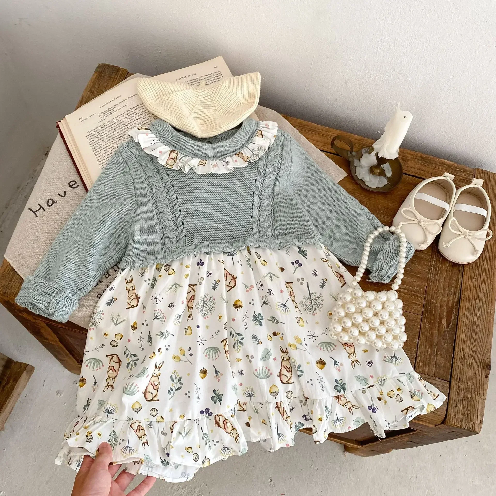 Bodysuits Children Clothing Baby Knitting Splicing Printing Long Sleeved Stripe Round Collar Print New Autumn Style