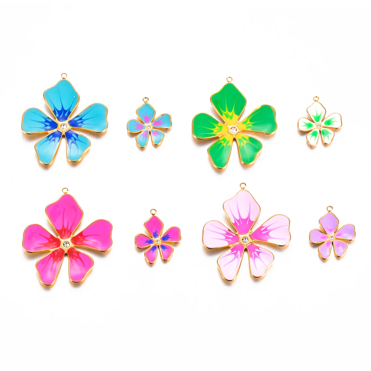 2Pcs 4Colors Diamond-Encrusted Stainless Steel Flower-Shaped Earrings are Suitable for Women DIY Accessories Making Findings