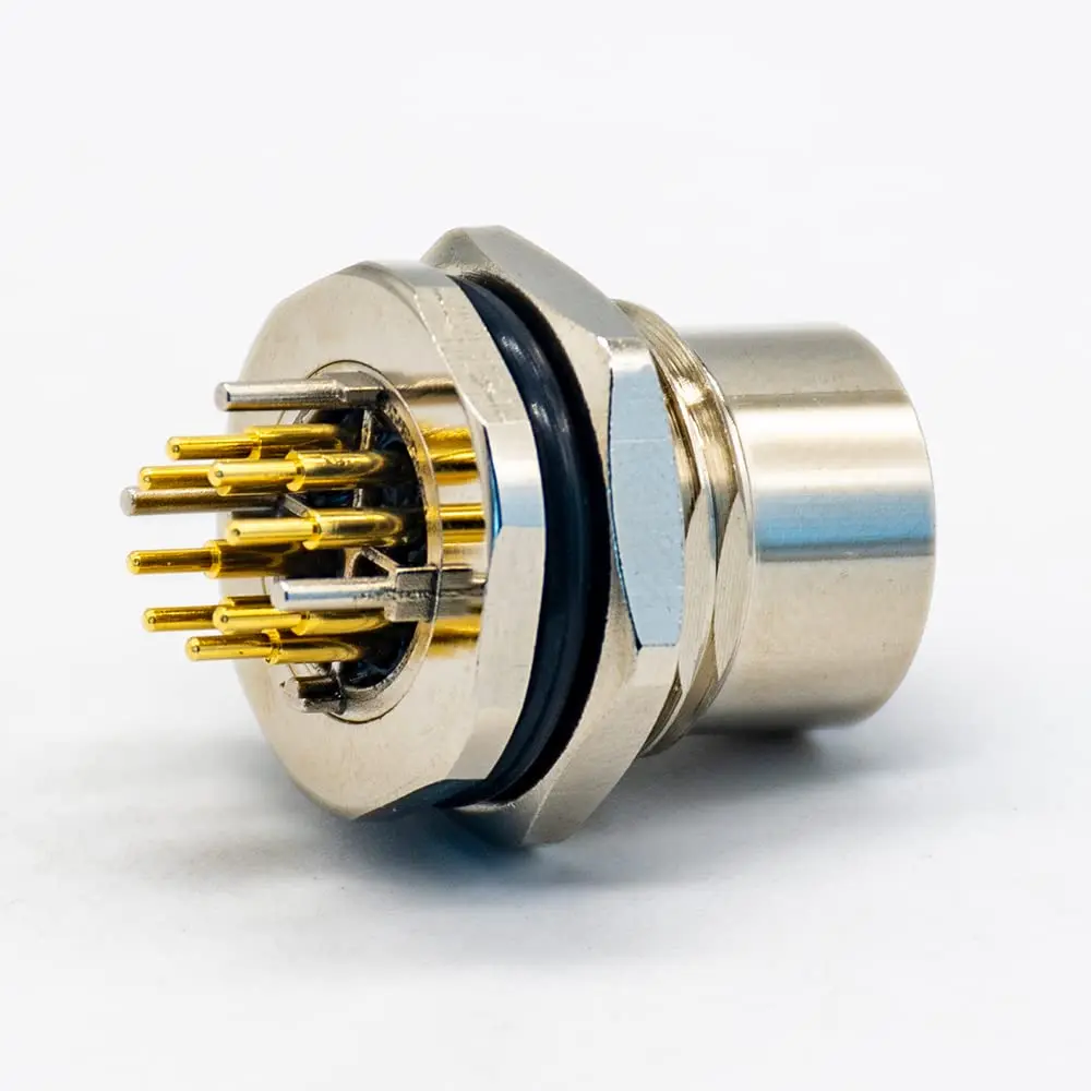 M12 8 Pin Female Connector X-Coding Panel Receptacles Straight Waterproof Through Hole Front Mount Shiled