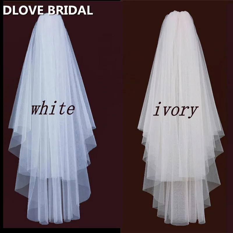 ง่ายสองชั้น Wedding Veils Ivory สีขาวผ้าคลุมเจ้าสาวด้วยหวีอุปกรณ์จัดงานแต่งงาน