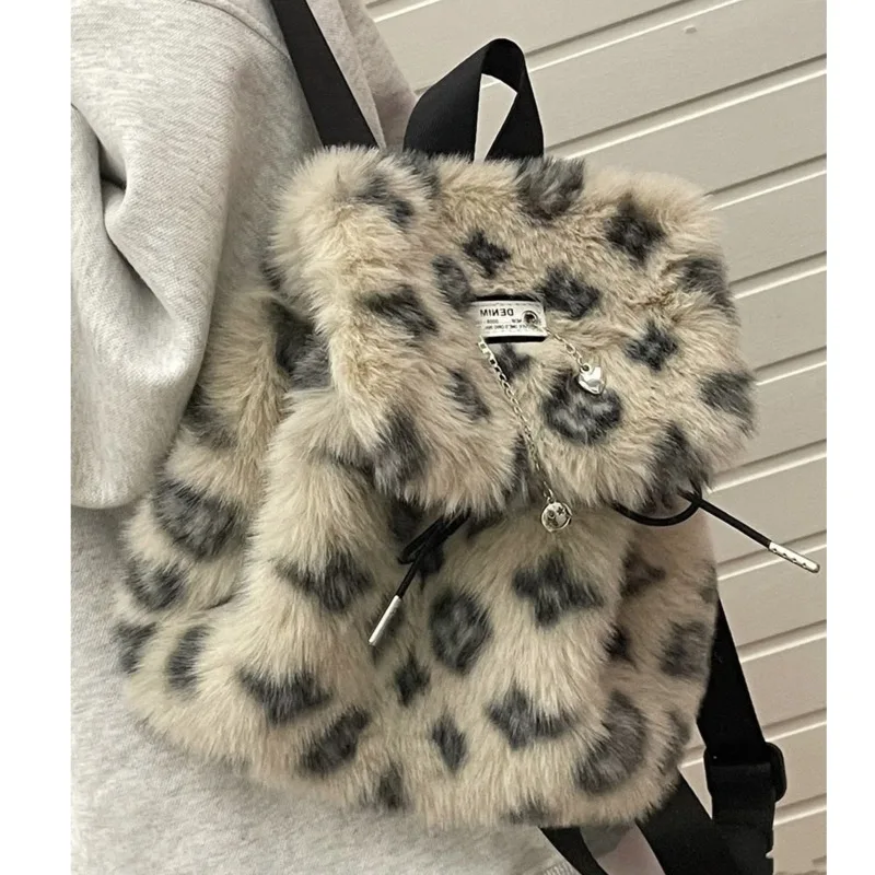 New Y2k Kawaii Plush Backpacks For Women Back To School Autumn Fashion Casual Vintage Style Plush Cute Print Travel Designer Bag