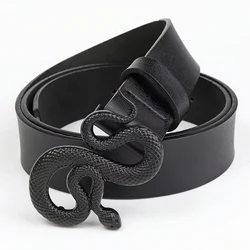 Hot Sale New Fashion Snake Belt Buckle with PU Leather Belt for Women Dress Designer Western Vintage Style Black Belts for Girls