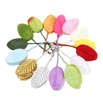 실크 잎 녹색 인공 잎 대량 가짜 장미 와이어 잎, 부케 화환용 원단 잎, DIY 공예 스크랩북 장식, 50 개