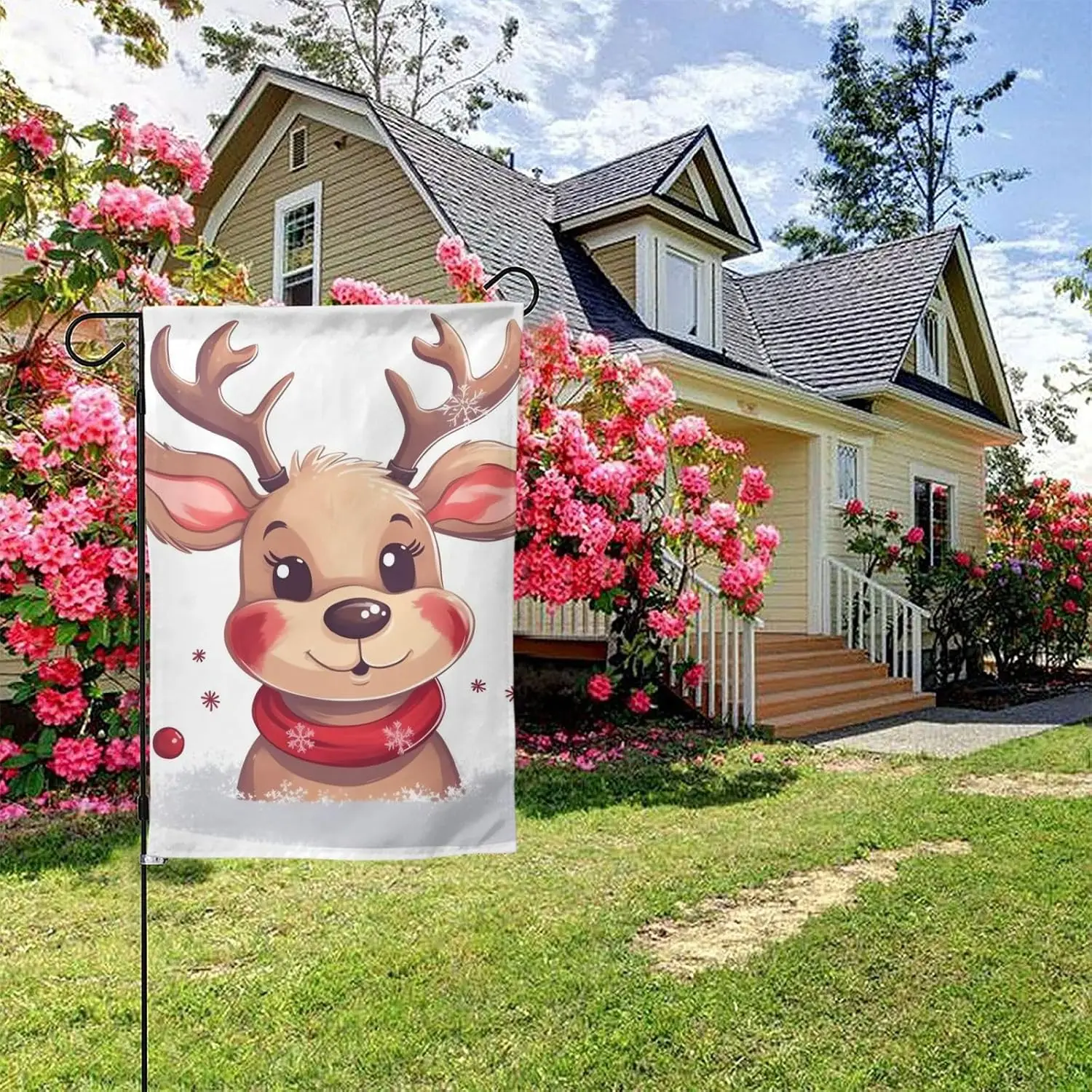 Cute Xmas Reindeer Garden Flag 28x40 Inch Double Sided Vertical Welcome Summer Flags No Fade House Flags Yard Banner For Sea hhz