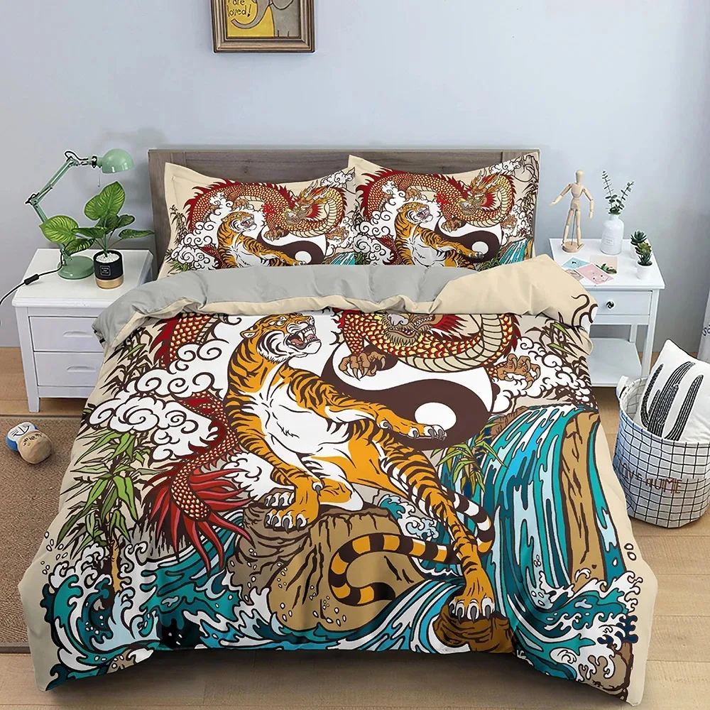 Cartoon Tiger Animal Bedding Set Boys Girls Twin Queen Size Duvet Cover Pillowcase Bed Kids Adult Fashion Home Textileextile