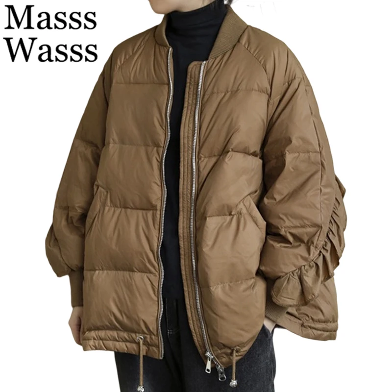 

Mass Wasss корейские зимние теплые однотонные парки женские 2025 свободные повседневные стеганые куртки женские модные классические винтажные элегантные пальто