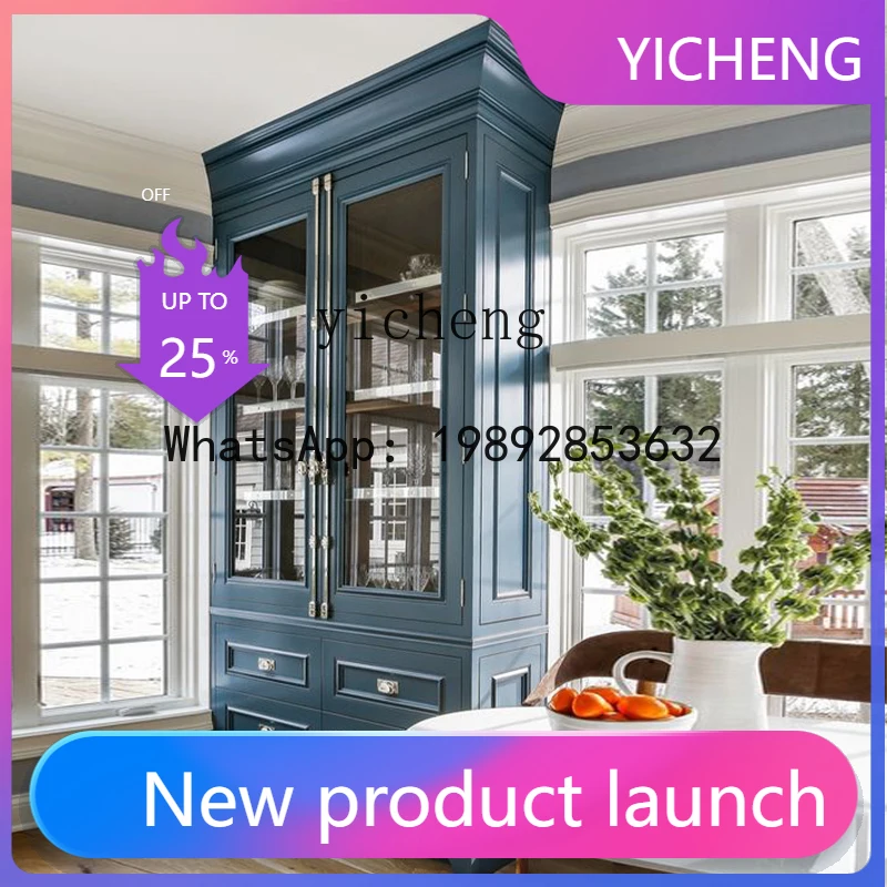 

X2 Solid Wood Home Kitchen Wall-Mounted Storage Cabinet Vintage Ocean Blue Living Room Floor High Cabinet