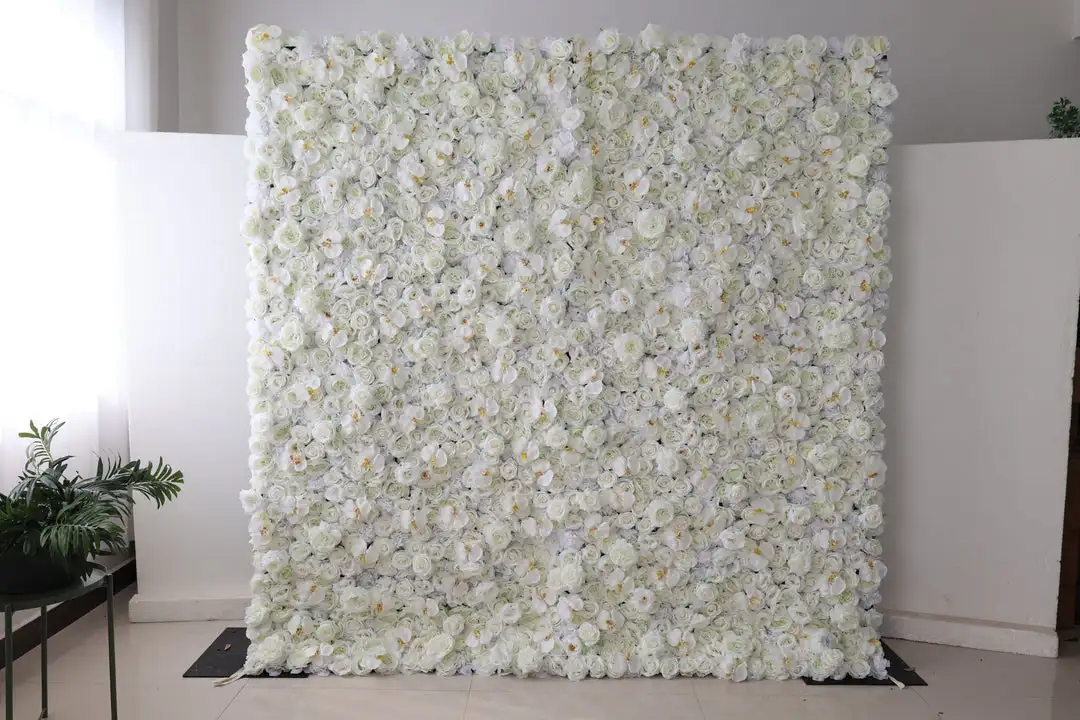 Royal Series Luxury White Rose 3D wedding background mixed flower wall Fabric Floral Wall Arrangement Event Party Stage Props