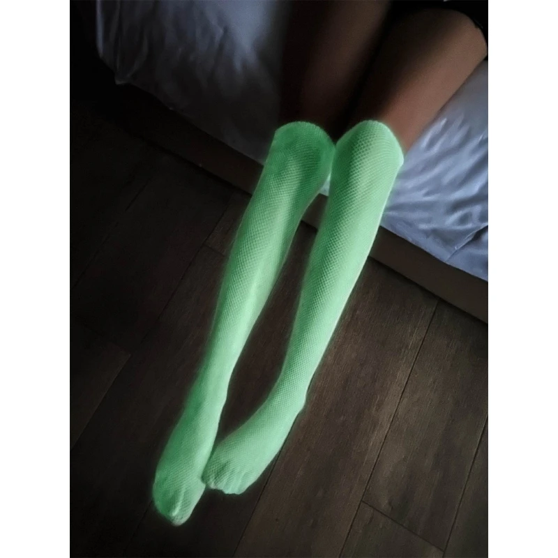 Women Luminous High Waist Glow Fishnet Tights Glow in the Dark Fishnet Stockings Tights Leggings Glowing Jumpsuit Socks M6CD