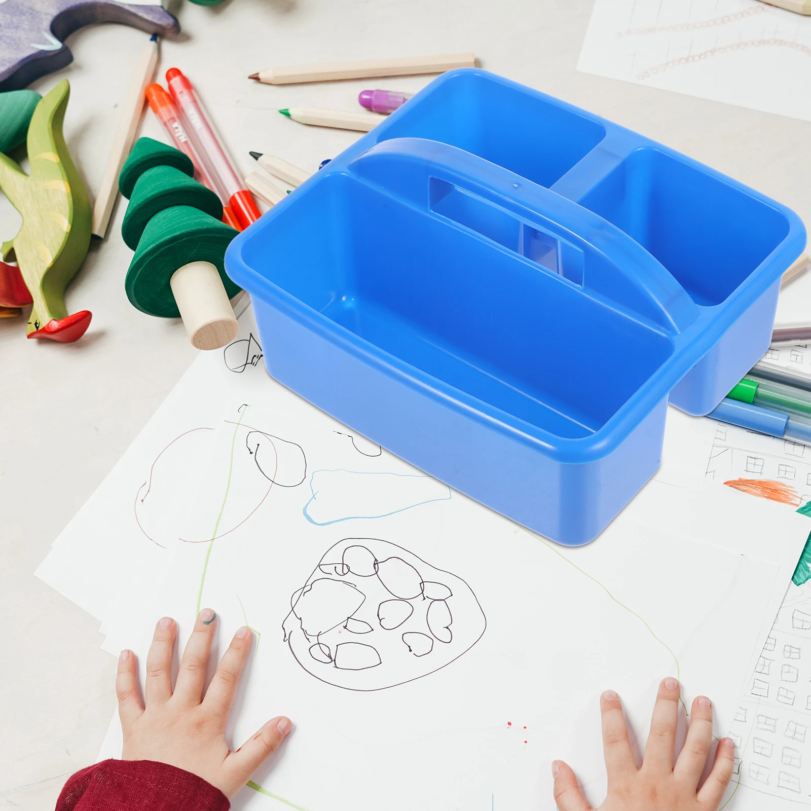 

Portable Large Capacity Storage Box Stationery Basket Blue Desk Organizer Art Supply Container Painting Tool Holder School
